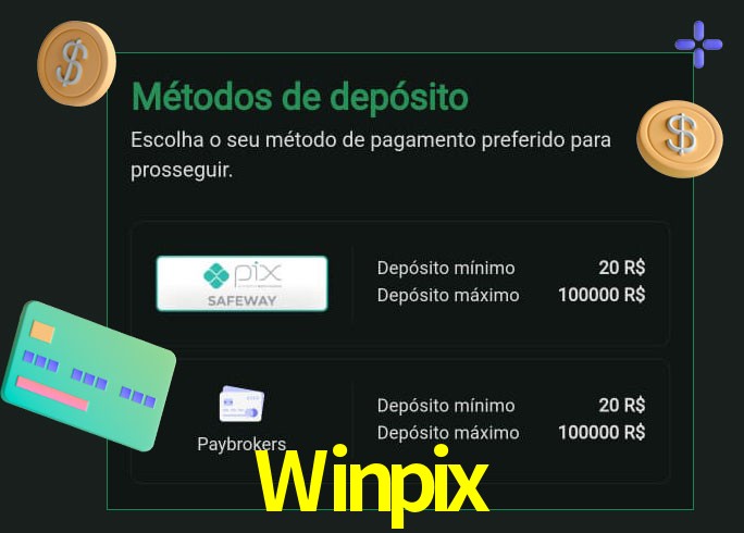 O cassino Winpix oferece uma grande variedade de métodos de pagamento